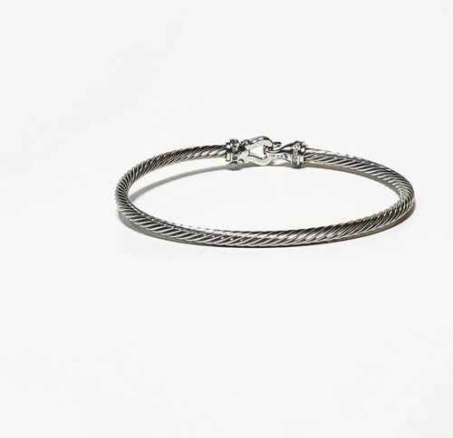 David Yurman Buckle Classic Cable Bracelet Sterling Silver with Diamonds, 3mm