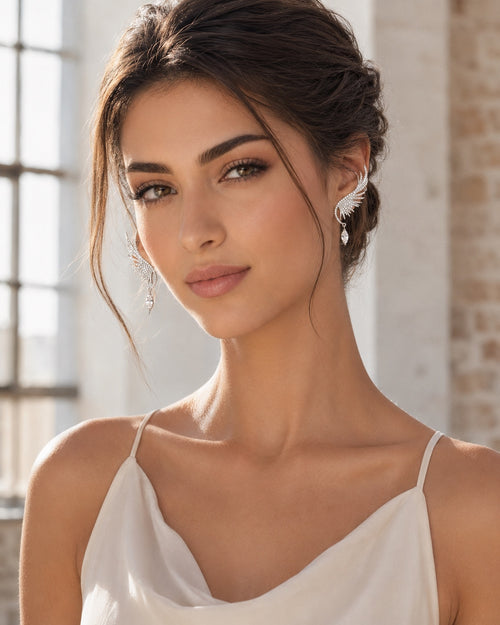 Crystal Angel Wing Ear Cuff Statement Earrings