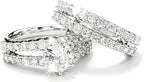 14k Gold Cubic Zirconia Double Row Stackable Wedding Engagement Ring 2-piece Set