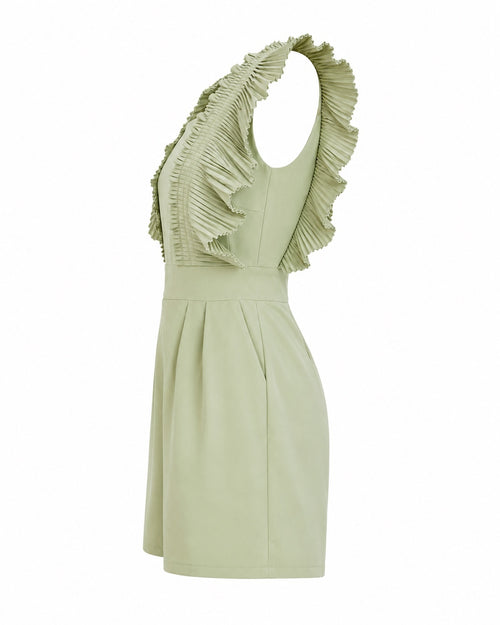 Pleated Ruffle Sleeve Romper Sage Green Size M Statement Playsuit