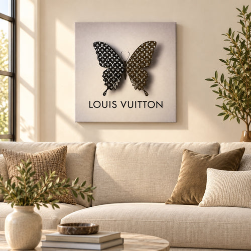 LV Monogram Butterfly Canvas Wall Art 18x18 Luxury Decor