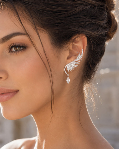 Crystal Angel Wing Ear Cuff Statement Earrings