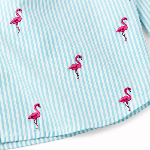 Lemon Way Flamingo Striped Button Down Shirt Women's Small