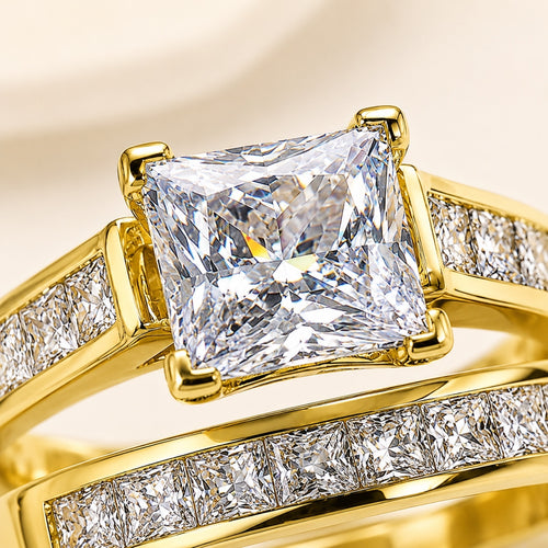 4.5 CTW Gold-Plated Princess Cut CZ Bridal Ring Set
