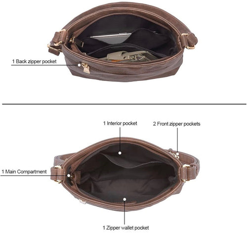 CLUCI Coffee Brown Multi-Zip Crossbody Bag