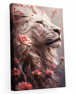 Blush Floral White Lion Canvas Wall Art 18x12 - Sable & Red