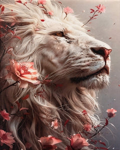 Blush Floral White Lion Canvas Wall Art 18x12 - Sable & Red