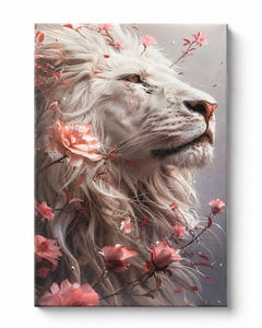 Blush Floral White Lion Canvas Wall Art 18x12 - Sable & Red