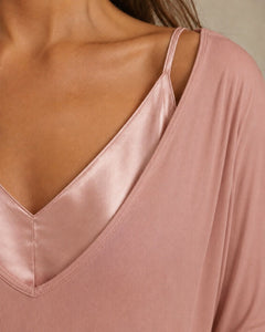 Blush Pink Satiny Maxi Dress and Top Two-Piece Set - Sable & Red