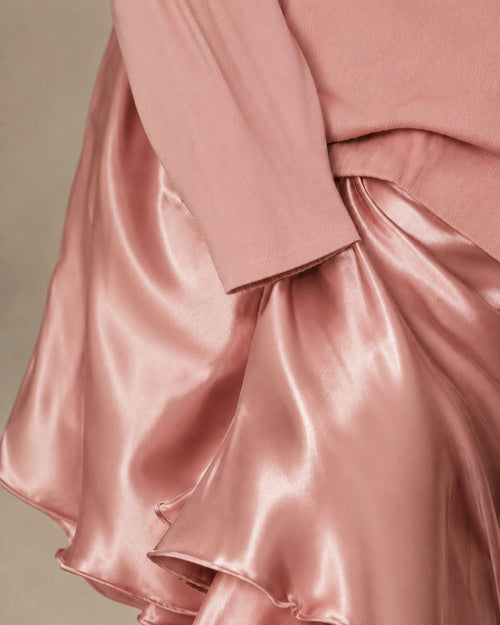 Blush Pink Satiny Maxi Dress and Top Two-Piece Set - Sable & Red