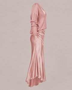 Blush Pink Satiny Maxi Dress and Top Two-Piece Set - Sable & Red