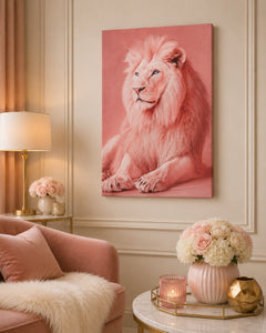 Blush Pink White Lion Canvas Wall Art with Blue Eyes – 18” x 12” - Sable & Red