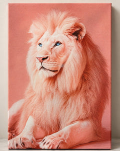 Blush Pink White Lion Canvas Wall Art with Blue Eyes – 18” x 12” - Sable & Red