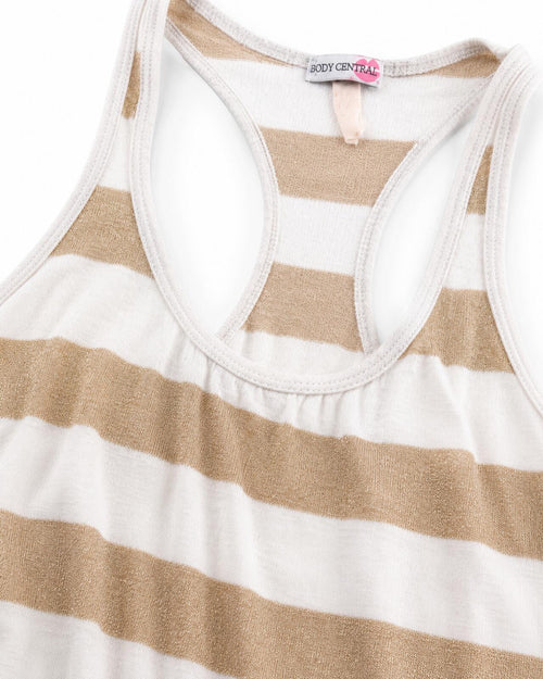 Body Central White & Metallic Gold Striped Racerback Tank Top Size Small - Sable & Red