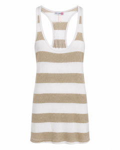Body Central White & Metallic Gold Striped Racerback Tank Top Size Small - Sable & Red