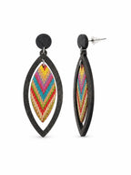 Boho Wood Drop Earrings Black Frame Chevron Inlay - Sable & Red