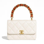 Brown Leather & Gold Chain Interchangeable Bag Strap - Sable & Red