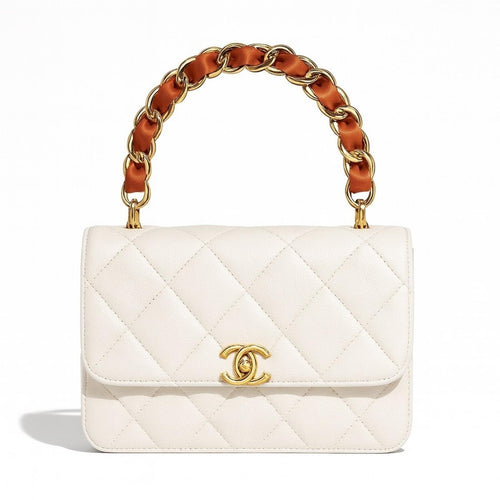 Brown Leather & Gold Chain Interchangeable Bag Strap - Sable & Red