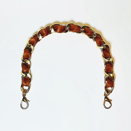 Brown Leather & Gold Chain Interchangeable Bag Strap - Sable & Red