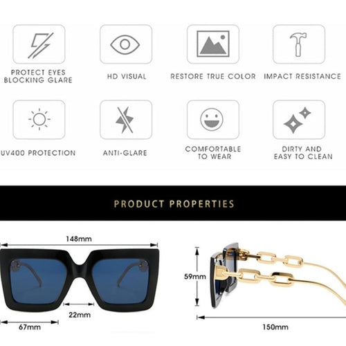DESIGNER Black & Gold Sunglasses with Golden Tone Chain Link Arms 2 Pair