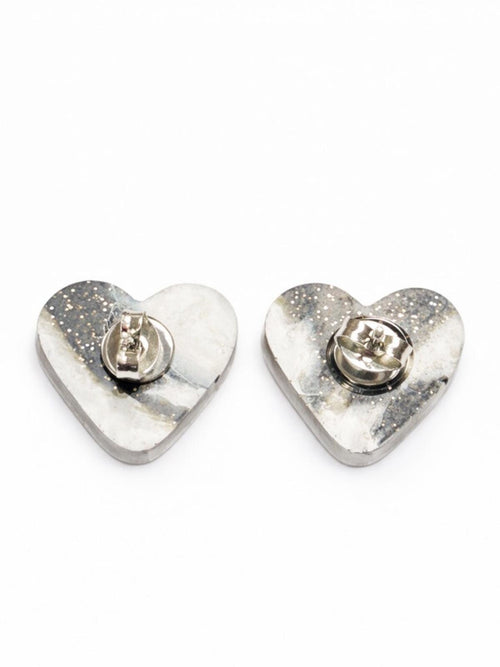 Black Glitter & White Heart Stud Earrings - Women Jewelry