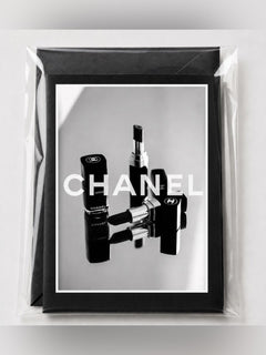 CHANEL Black & White Branded Photo Print with Lipstick Motif - Sable & Red