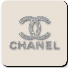 CHANEL Glitter Logo Coasters in Neutral Nude Tones - Set of 4 Glossy Coasters - Sable & Red