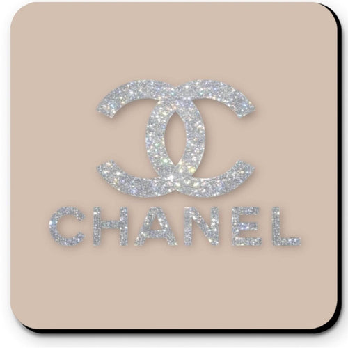 CHANEL Glitter Logo Coasters in Neutral Nude Tones - Set of 4 Glossy Coasters - Sable & Red
