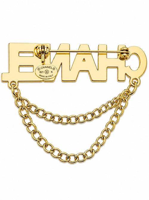 CHANEL Gold and Clear Crystal Draped Chain Brooch - Sable & Red
