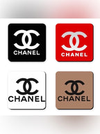 Chanel Logo Novelty Fashion Coaster Set - Set of 4 Glossy Coasters - Sable & Red