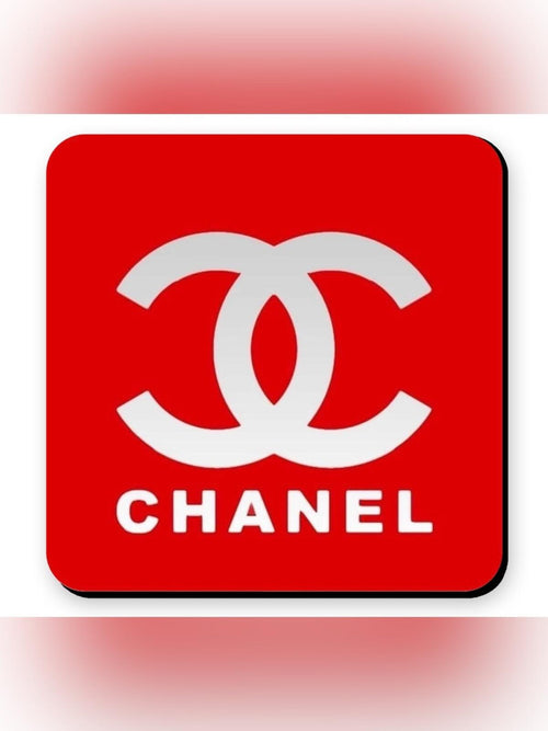 Chanel Logo Novelty Fashion Coaster Set - Set of 4 Glossy Coasters - Sable & Red
