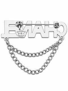 CHANEL Silver Crystal Double Chain Brooch - Sable & Red
