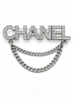 CHANEL Silver Crystal Double Chain Brooch - Sable & Red