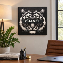 CHANEL Tiger Canvas Wall Art 18x18 Black White Fashion Home Decor - Sable & Red