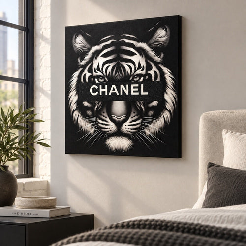 CHANEL Tiger Canvas Wall Art 18x18 Black White Fashion Home Decor - Sable & Red