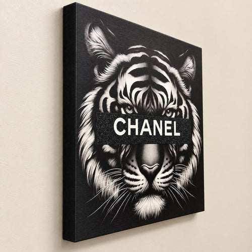 CHANEL Tiger Canvas Wall Art 18x18 Black White Fashion Home Decor - Sable & Red