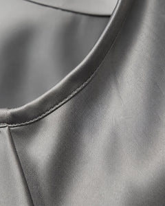 Charcoal High Neck Blush Bow Back Satin Formal Maxi Dress - Sable & Red