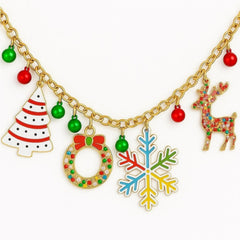 Christmas Gold Charm Necklace Festive Multicolor Pendants - Sable & Red