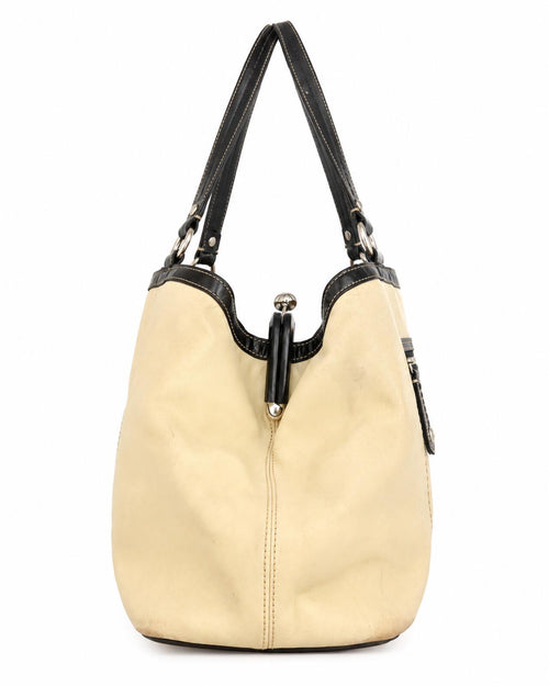 Coach Laura Leather Spectator Carryall Tote Ivory & Navy F14866 VINTAGE - Sable & Red