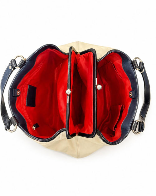 Coach Laura Leather Spectator Carryall Tote Ivory & Navy F14866 VINTAGE - Sable & Red