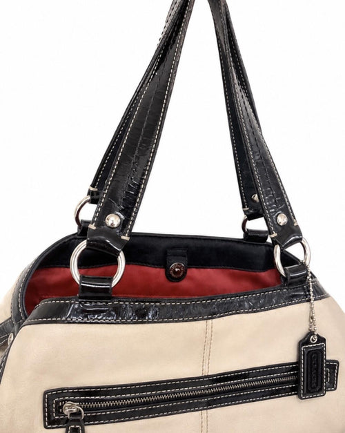 Coach Laura Leather Spectator Carryall Tote Ivory & Navy F14866 VINTAGE - Sable & Red