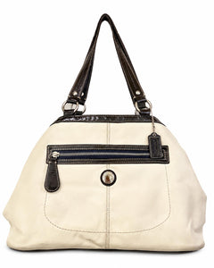 Coach Laura Leather Spectator Carryall Tote Ivory & Navy F14866 VINTAGE - Sable & Red