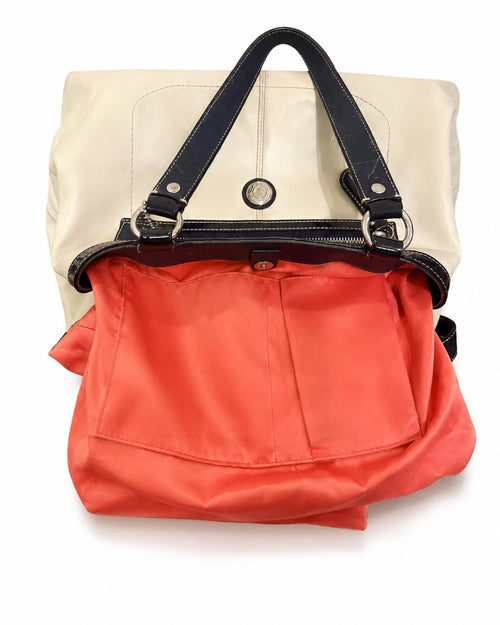 Coach Laura Leather Spectator Carryall Tote Ivory & Navy F14866 VINTAGE - Sable & Red