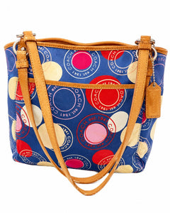 Coach Polka Dot Leah Tote Shoulder Bag Blue Multicolor F14667 - Sable & Red