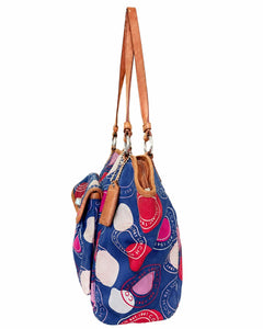 Coach Polka Dot Leah Tote Shoulder Bag Blue Multicolor F14667 - Sable & Red