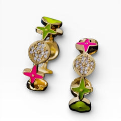 Color Blossom BB Star Hoop Earrings in Yellow Gold, Diamonds, and Colored Enamel - Sable & Red
