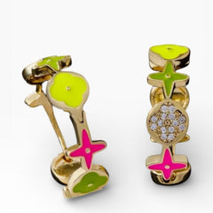 Color Blossom BB Star Hoop Earrings in Yellow Gold, Diamonds, and Colored Enamel - Sable & Red