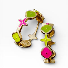 Color Blossom BB Star Hoop Earrings in Yellow Gold, Diamonds, and Colored Enamel - Sable & Red