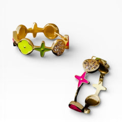 Color Blossom BB Star Hoop Earrings in Yellow Gold, Diamonds, and Colored Enamel - Sable & Red