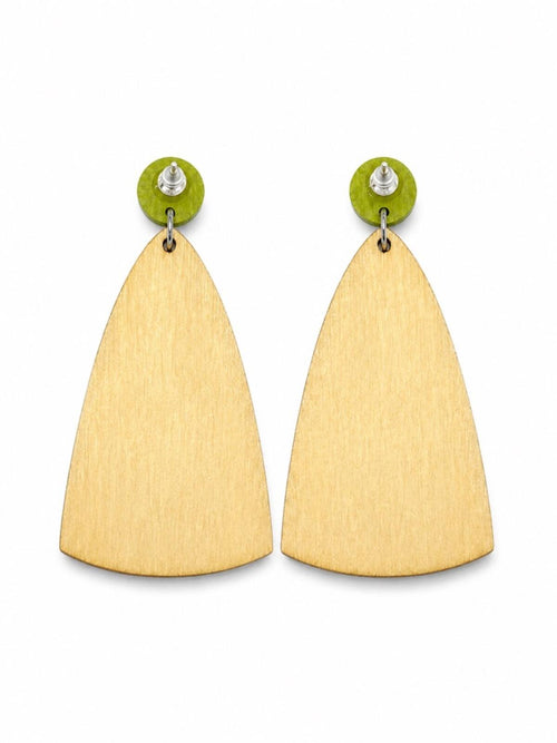 Colorful Geometric Wooden Drop Earrings Statement Boho - Sable & Red